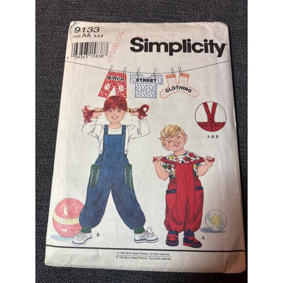 Simplicity 9133 Birch Street Overalls Pattern Kids Size 2-4 Uncut 1994 Sewing Cr - Picture 1 of 5